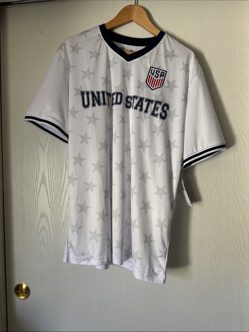 USA White Men's Soccer Jersey with Navy Trim